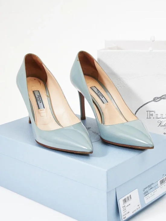 Prada Blue Leather Pointed Toe Heel - Picture 2 of 7